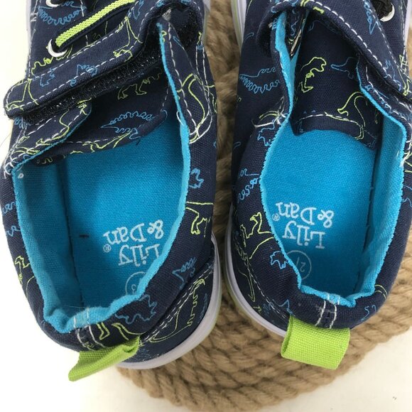 Lily & Dan Boys Dinosaur Memory Foam Canvas Shoes Size 2/3 Navy Blue Green - Picture 8 of 8